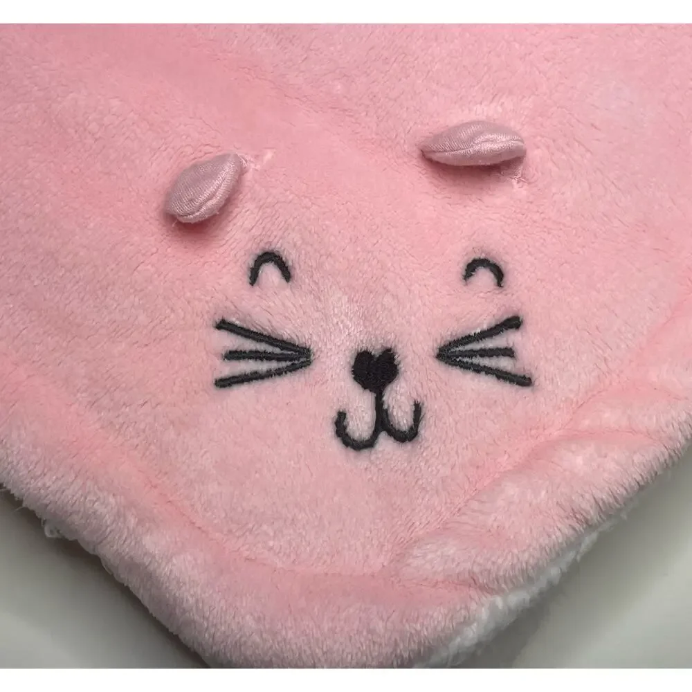 Carters Pink Cat Baby Blanket White Cream Sherpa Plush Kitty READ